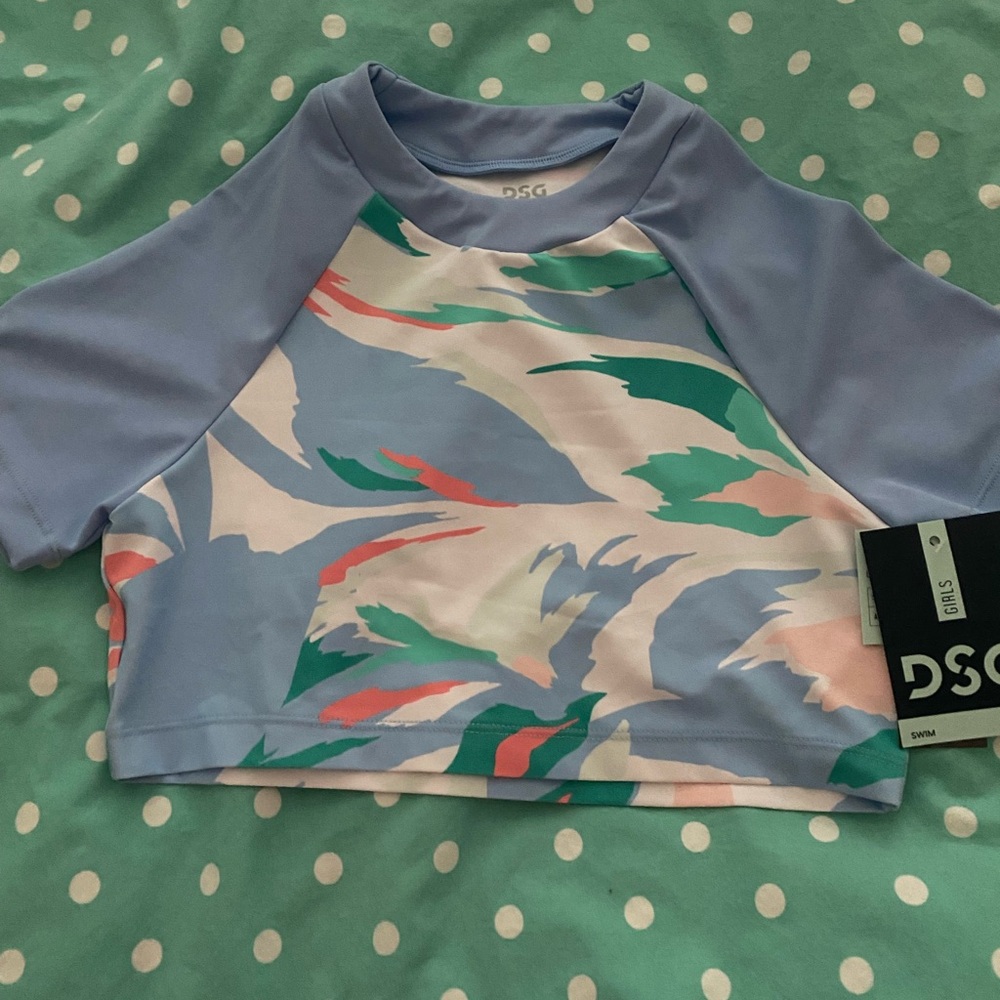 DSG Girls Rashguard Crop Top Peri Floral Sz M 8-10 NWT